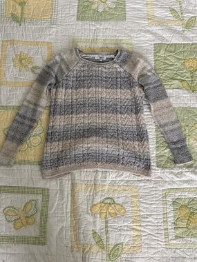Sonoma Striped Cable-Knit Crewneck Sweater in Gray & Cream